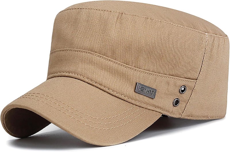 PTDTSHOU Cotton Military Caps for Men Women Unisex Flat Top Hat Adjustable Cadet Army Cap - Image 1